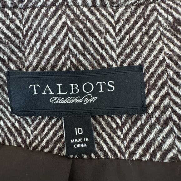 Vintage Talbots Blazer Brown White Wool Blend Herringbone Jacket Women's Size 10 - Picture 4 of 11